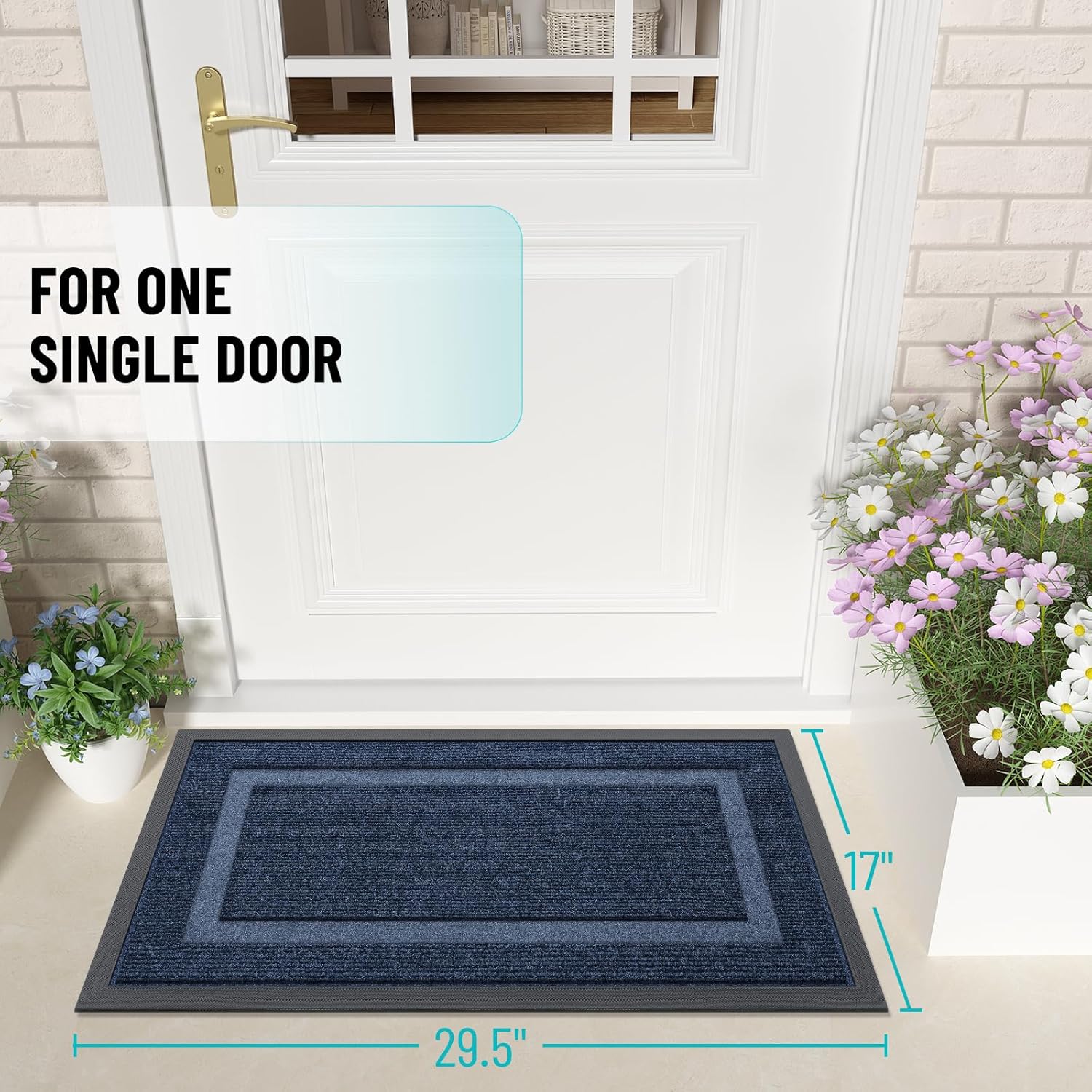 OLANLY Waterproof Front Door Mat - All-Weather Indoor/Outdoor Doormat | Sturdy Rubber, Easy Clean, 29.5x17, Blue