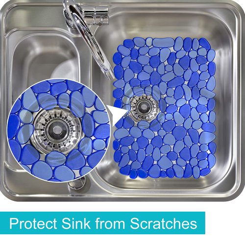 Coopay Kitchen Sink Mat Pebble Protect Mat PVC Eco-friendly Adjustable Stainless steel/ Porcelain Dish Drying Pad Protector for Bottom of Kitchen Sink, 15.8 x 11.8 inches (2 Pack, Blue)