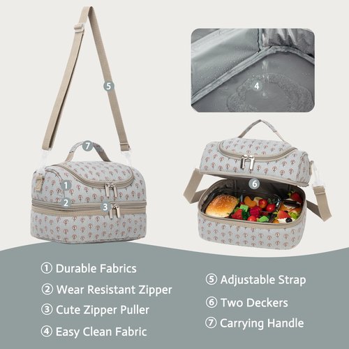 Life on track Insulated Kids Dual Compartment Lunch Bags Tote for Girls Boys Toddler Lunch Boxes Pre-School Toddler Kindergarten Picnic Camp Food Cooler Thermal with Strap (Z Blue Floral)
