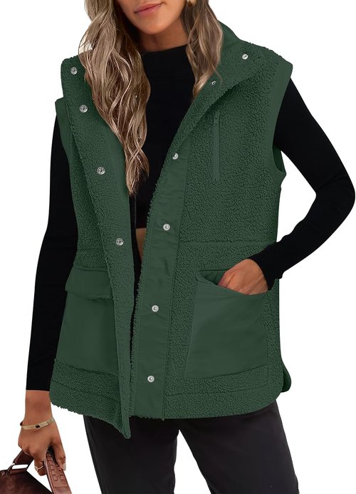 ANRABESS Women's Fleece Vest - Cozy Button-Down Sherpa Jacket with Pockets for Winter Wear