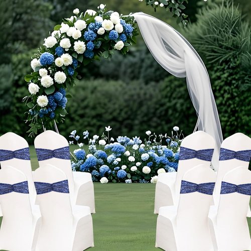 Eternal Beauty Navy Blue Sequin Chair Sashes - Pack of 50 for Elegant Wedding Decor