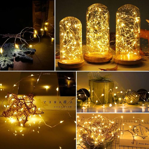 AIKEI 12 Pack LED Fairy Lights - Waterproof Silver Wire String Lights | 7 Feet, 20 Warm White Firefly Lights for DIY Decor