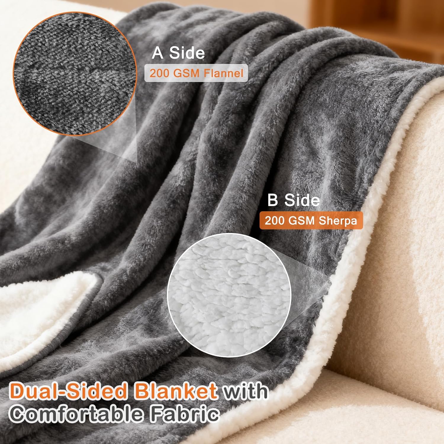 Sweetcrispy Heated Blanket - Full Size 77''x84'' | 10 Heat Levels, Auto-Off, Washable Flannel & Sherpa