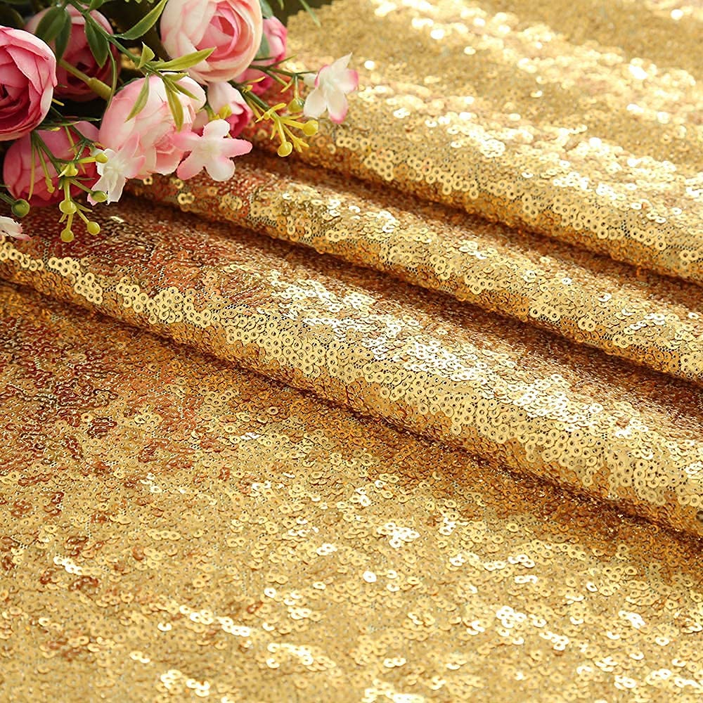 Juya Delight 10 Pack 12" x 72" New Gold Sequin Table Runner for Party Dinner Banquet Festival Wedding Anniversary Exhibition Dessert Table…