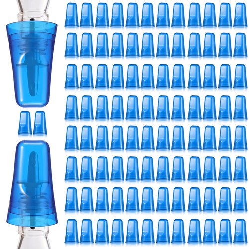 Chengu 100 Pieces Liquor Bottle Covers Pour Spout Covers Bar Toppers for Bottles Universal Pour Dispenser Dust Translucent Silicone Rubber Spout Caps for Bar Home Kitchen Tools Supplies (Blue)