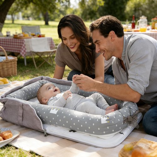 Baby Lounger by Crown - Portable Infant Lounger for Newborns to Toddlers 0-24 Months with Breathable Cotton & Adjustable Size