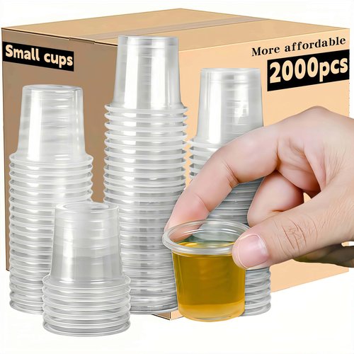 Cynohesta Mini Plastic Shot Glasses Disposable Cups Clear Small Communion Cup Sample for Tasting&Mouthwash,Little 1oz-1.5-2-3 Ounce Tiny(1000, 2OZ)