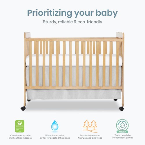 Dream On Me Carson Classic 3-in-1 Convertible Baby Crib - Natural Finish, 4 Mattress Heights, Toddler Bed Option