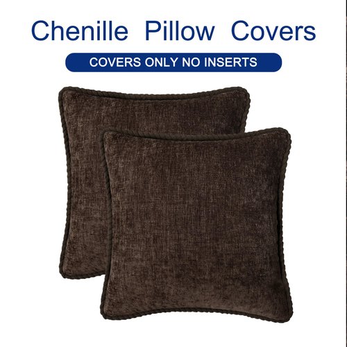 CaliTime Decorative Couch Throw Pillow Covers 18 X 18 Inches Pack of 2 Cozy Chenille Piping Edge Cushion Cases for Sofa Bed Living Room Home Coffee