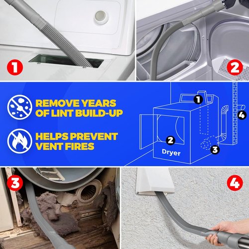 Holikme Dryer Vent Cleaner Kit - 2 Pieces with Lint Vacuum Attachment & Flexible Brush | Grey