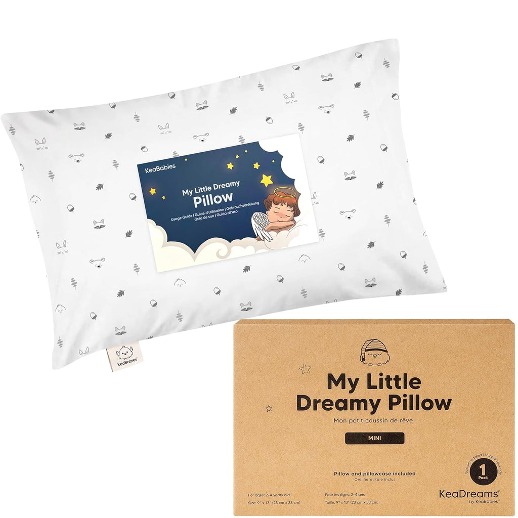 My Little Dreamy Mini Toddler Pillow - Soft Organic Cotton Travel Pillow with Case, 9x13 (Acorn)