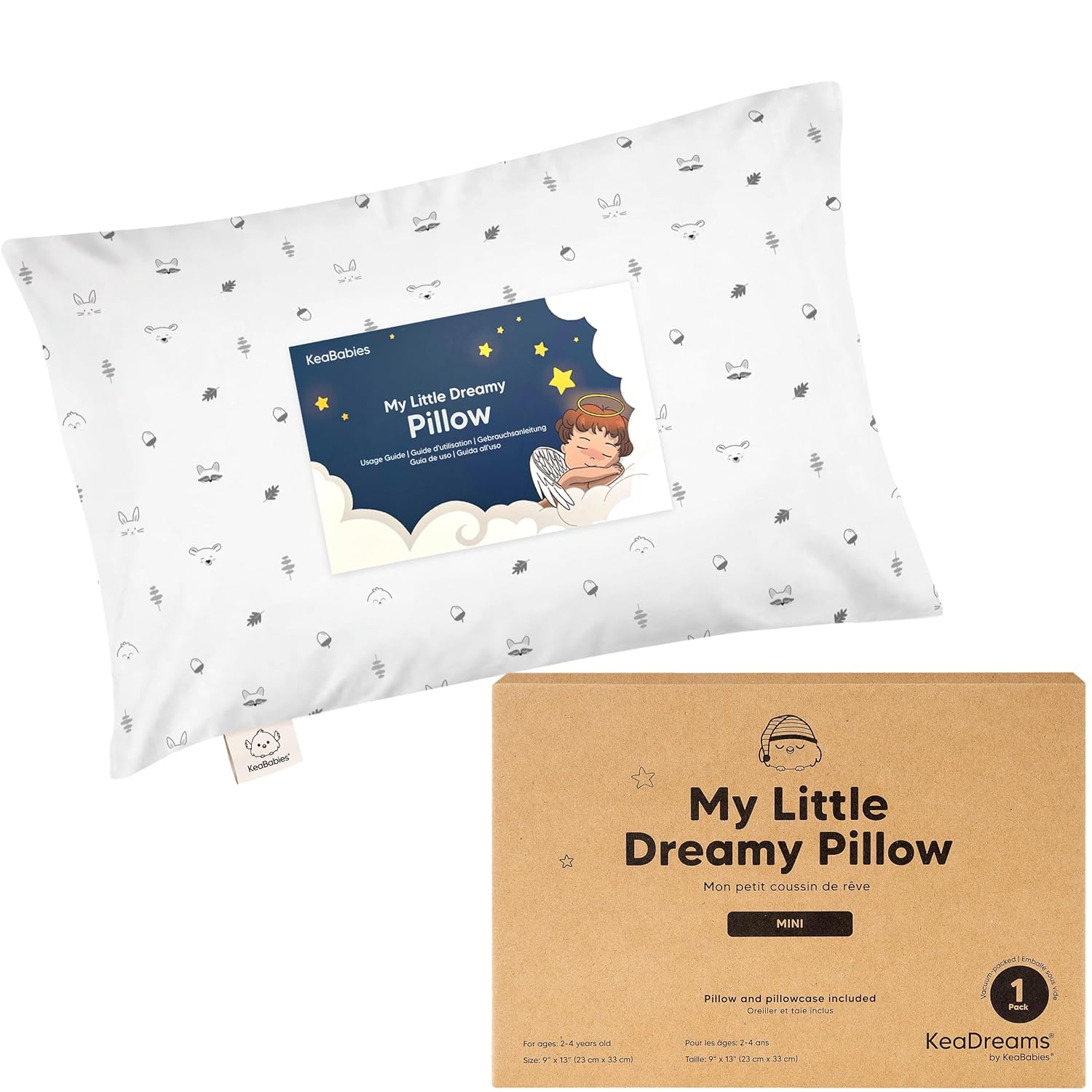 My Little Dreamy Mini Toddler Pillow - Soft Organic Cotton Travel Pillow with Case, 9x13 (Acorn)