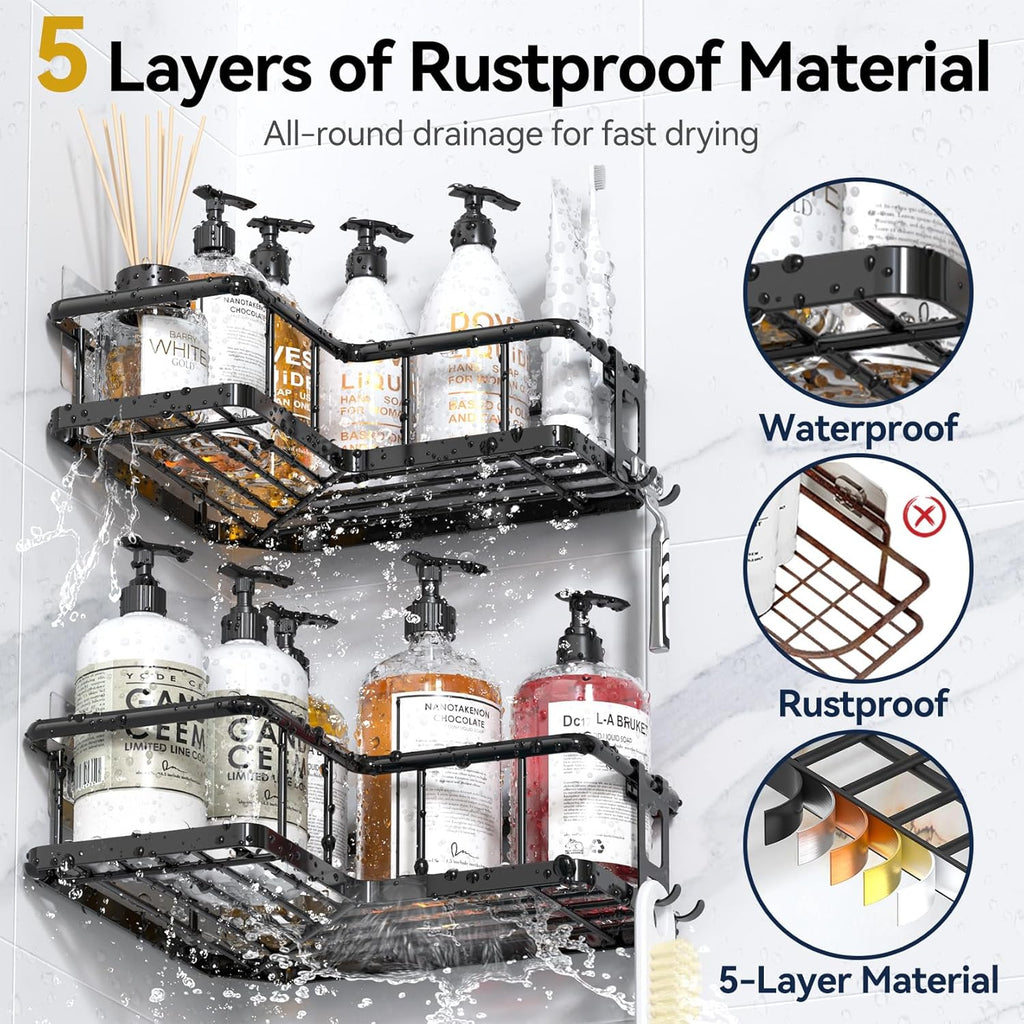 YASONIC 2-Tier Shower Caddy - Space-Saving Hanging Organizer | 3-Pack Corner Storage Solution