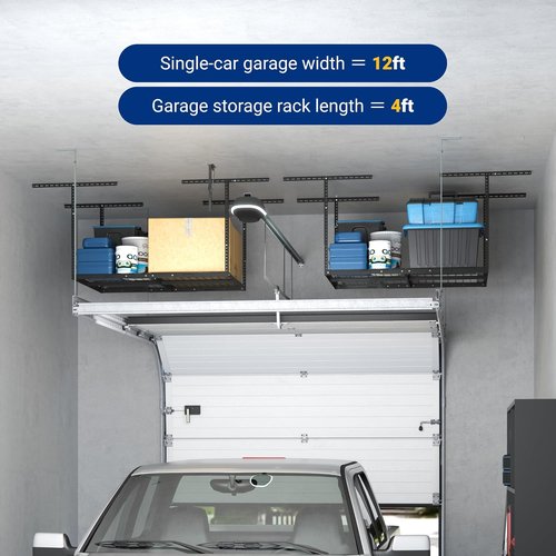 FLEXIMOUNTS 3x4 Overhead Garage Storage Rack - Heavy-Duty Metal Ceiling Organizer, 275lbs Capacity, Black