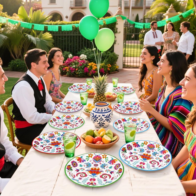 Grencian 60Pcs Mexican Fiesta Paper Plates 9" Heavy Duty Disposable White Mandala Floral Platters Cinco de Mayo Dessert Plates for Cinco De Mayo Taco Tuesday Birthday Party Supplies Decoration