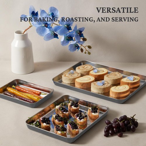 BRONYPRO Stainless Steel Baking Sheet Pan Set - Non-Toxic, Warp-Resistant Cookie Sheets | 9/12/16 Inch, Gray