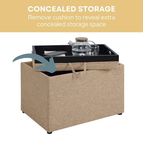 Convenience Concepts Designs4Comfort Accent Storage Ottoman 22.75" - Modern Foot Stool with Decorative Tray for Living Room, Dining Room, Office, Tan Fabric