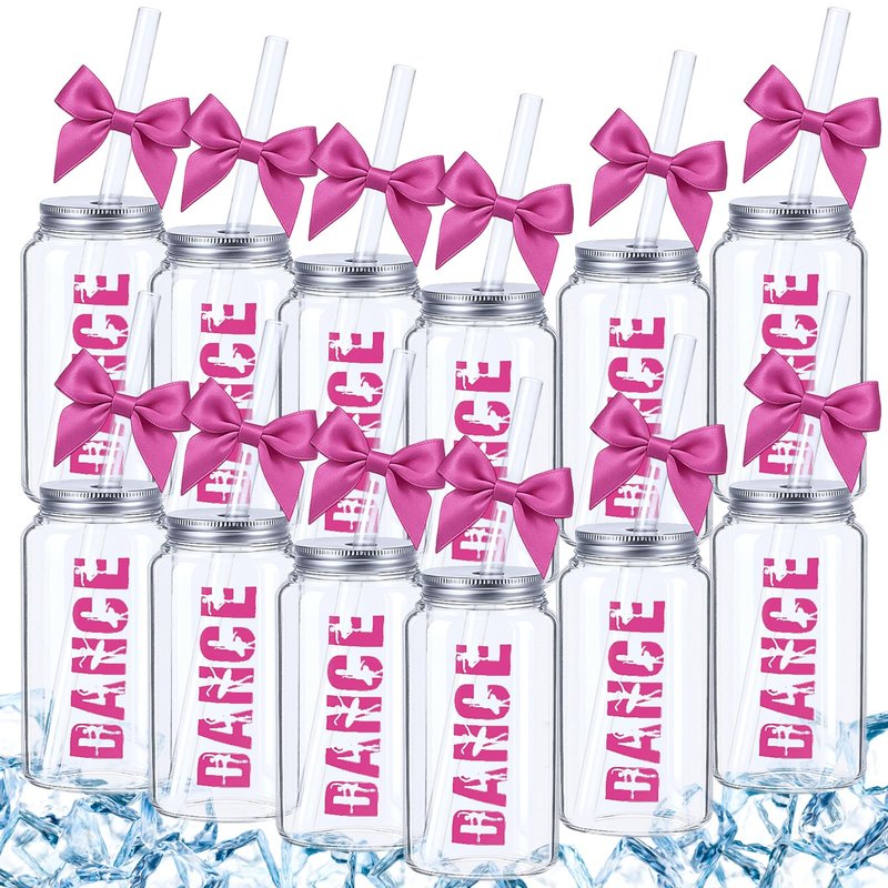 LemonRoad 12 Pcs Dance Recital Tumblers Bulk, Dancer Gifts for Girls, Teens, Her Reusable 11.8 oz Plastic Coquette Bow Aesthetic Cup with Lids and Straws for Ballerina Dance Lovers
