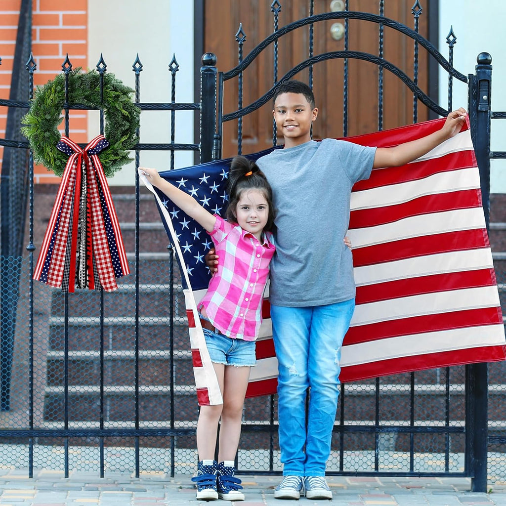 Riceshoot Patriotic 4th of July Wreath - Large Red, White & Blue Ribbon Bow for Indoor/Outdoor Decor