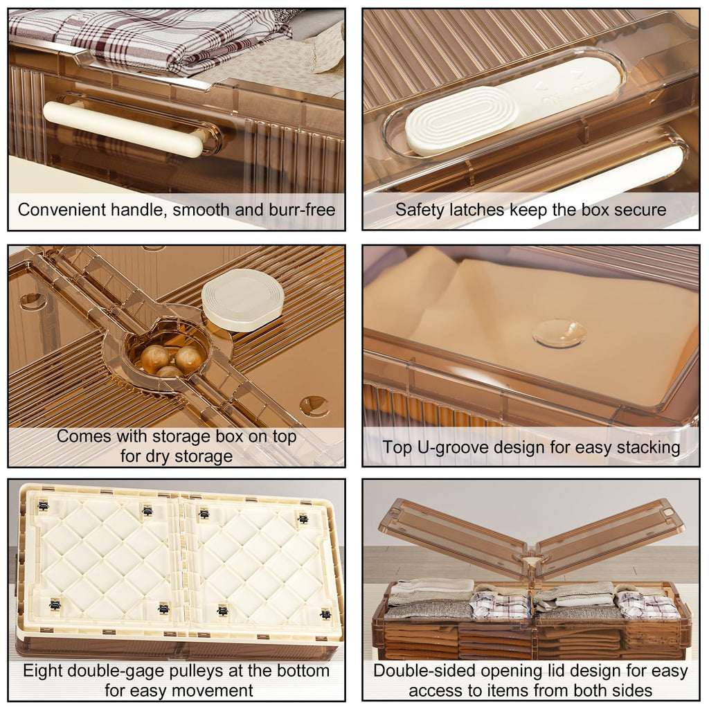 SYOSOF Under Bed Storage, Stackable Under Bed Storage Containers with Wheels, 13.5Gal Storage Bins with Wheels, Multi-purpose Under Bed Storage Bins Drawer for Clothes, Shoes, Blankets