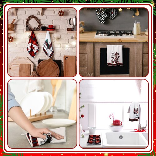 Sratte 6 Pcs Winter Kitchen Towels Snowman Gnome Truck Dish Towel Absorbent Red Black Buffalo Plaid Bathroom Hand Towels Farmhouse Winter Tea Towel for Kitchen Bathroom Decoration Housewarming Gift