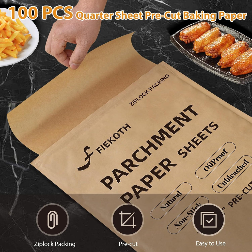 Regine Switzerland Unbleached Parchment Paper Sheets - 100 Pcs 9x13 Inches for Baking & Cooking