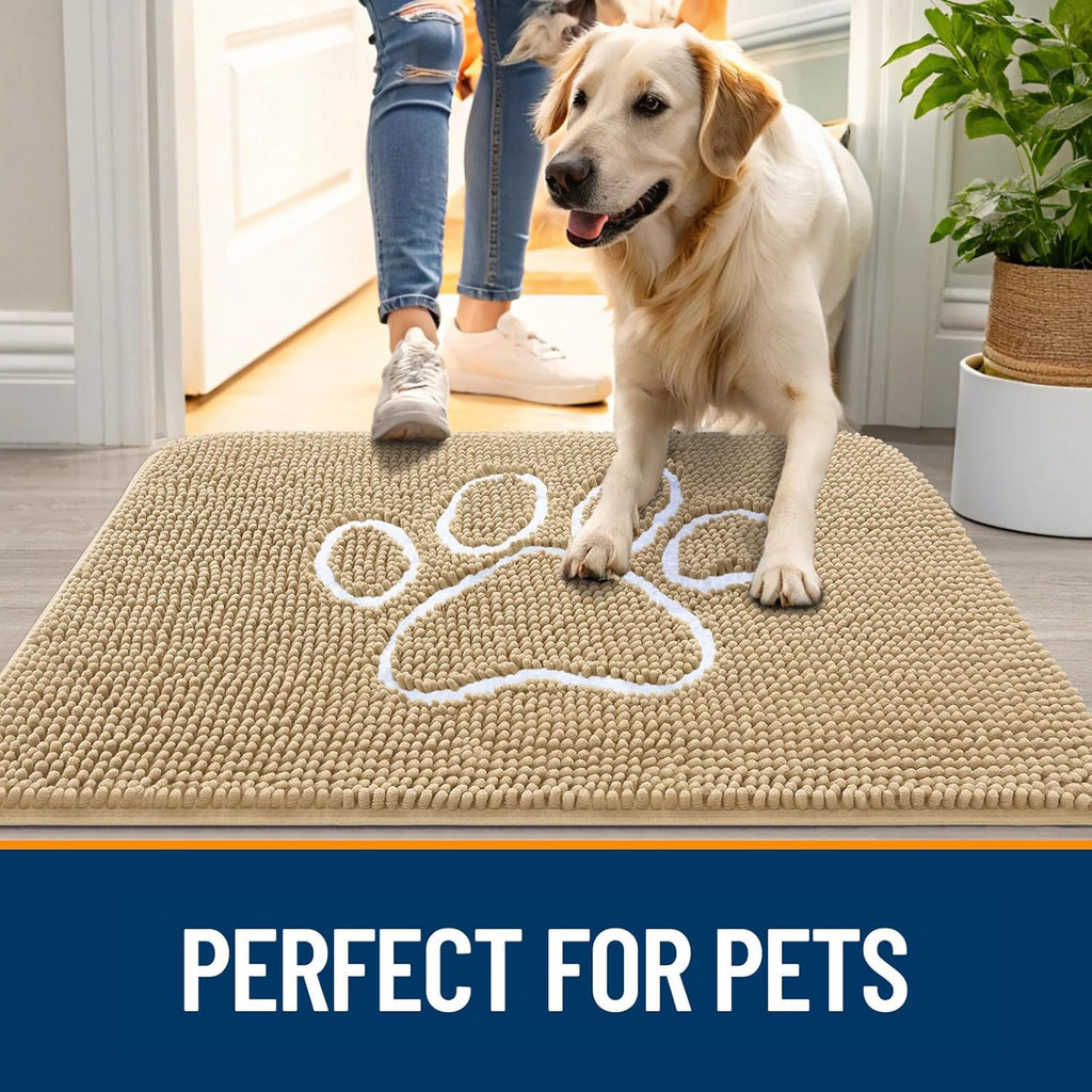 OLANLY Dog Door Mat - Absorbent Non-Slip Mud Mat for Paws | Quick Dry Chenille 24x16, Beige