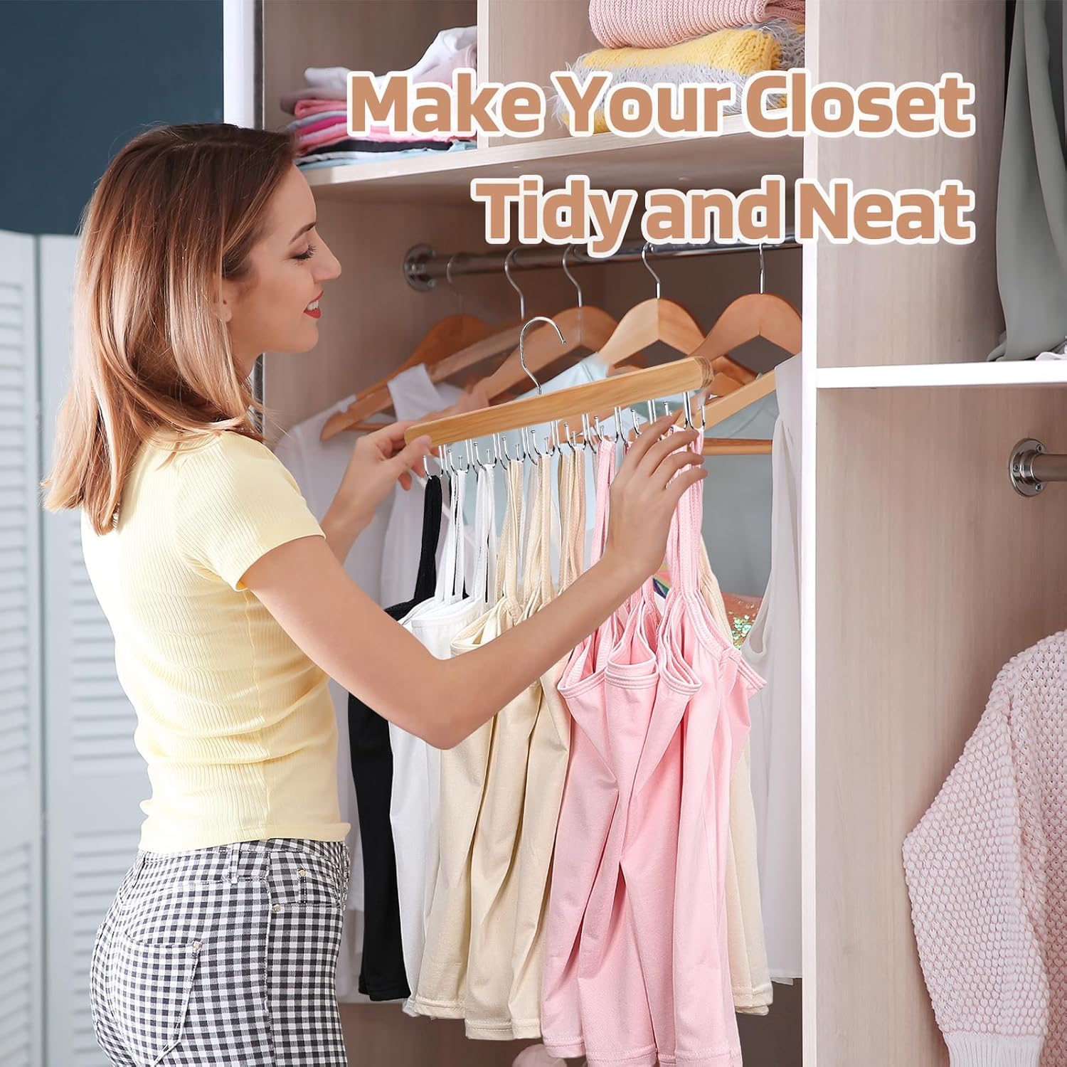 NECAMOCU Premium Wooden Bra Hanger - 2 Pack Closet Organizer with 36 Foldable Hooks & 360° Rotation