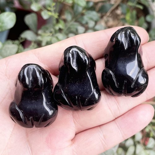 Fekuar Black Obsidian Frog Statue | Healing Crystal Animal Figurine | 1.5" Pocket Decoration