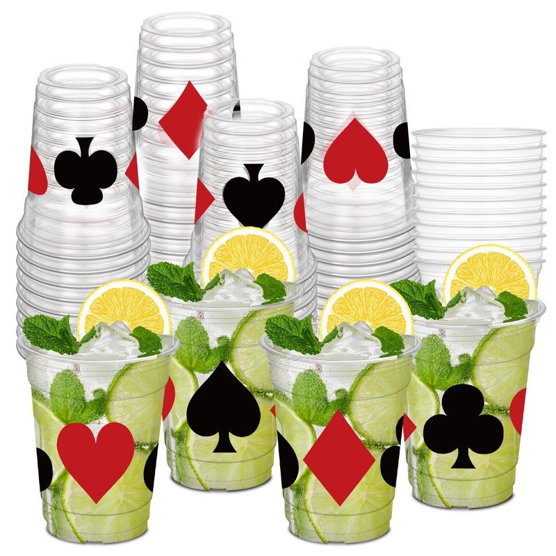 50 Pcs Casino Theme Cups, Plastic Las Vegas Party Cup 12 oz for Casino Party Decorations Las Vegas Night Themed Holiday Party Game Supplies