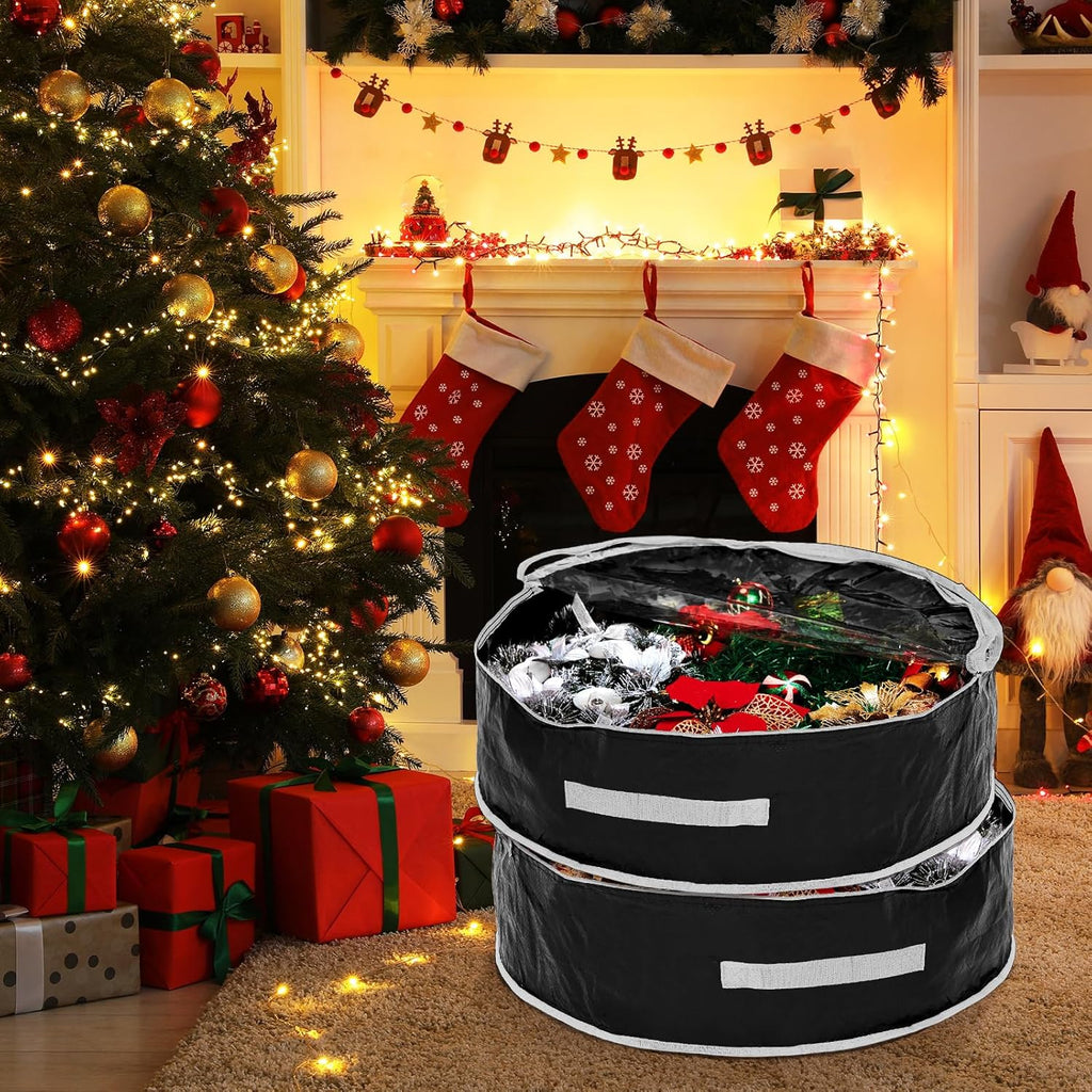 Regine Switzerland Christmas Wreath Storage Bag - 4 Pcs with Clear Window, Zipper & Handle | 36" Black Container