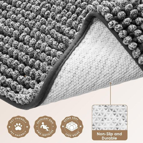 EHEYCIGA Super Absorbent Dog Door Mat - Quick-Dry Chenille, Non-Slip, 30x20 Inch, Grey