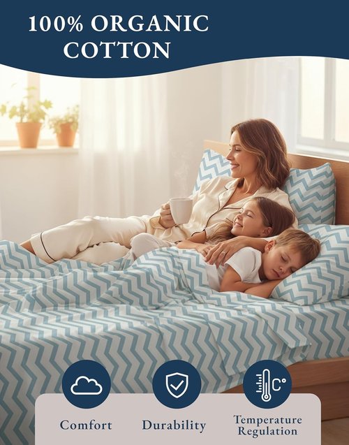 LANE LINEN 100% Organic Cotton Twin Bed Sheets - Naturally Cooling, Deep Pocket, Eco-Friendly Chevron Design