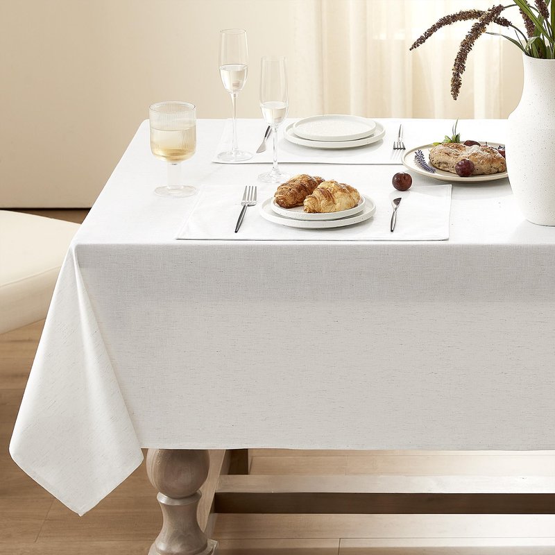 Placidy Cream Linen Rectangle Tablecloth Event Holiday Buffet Oblong Tablecloth Table Covers for 6 8 Foot Tables Washable Water Repellent Dining Table Cloth for 8-10 Seater 60x102 Inch