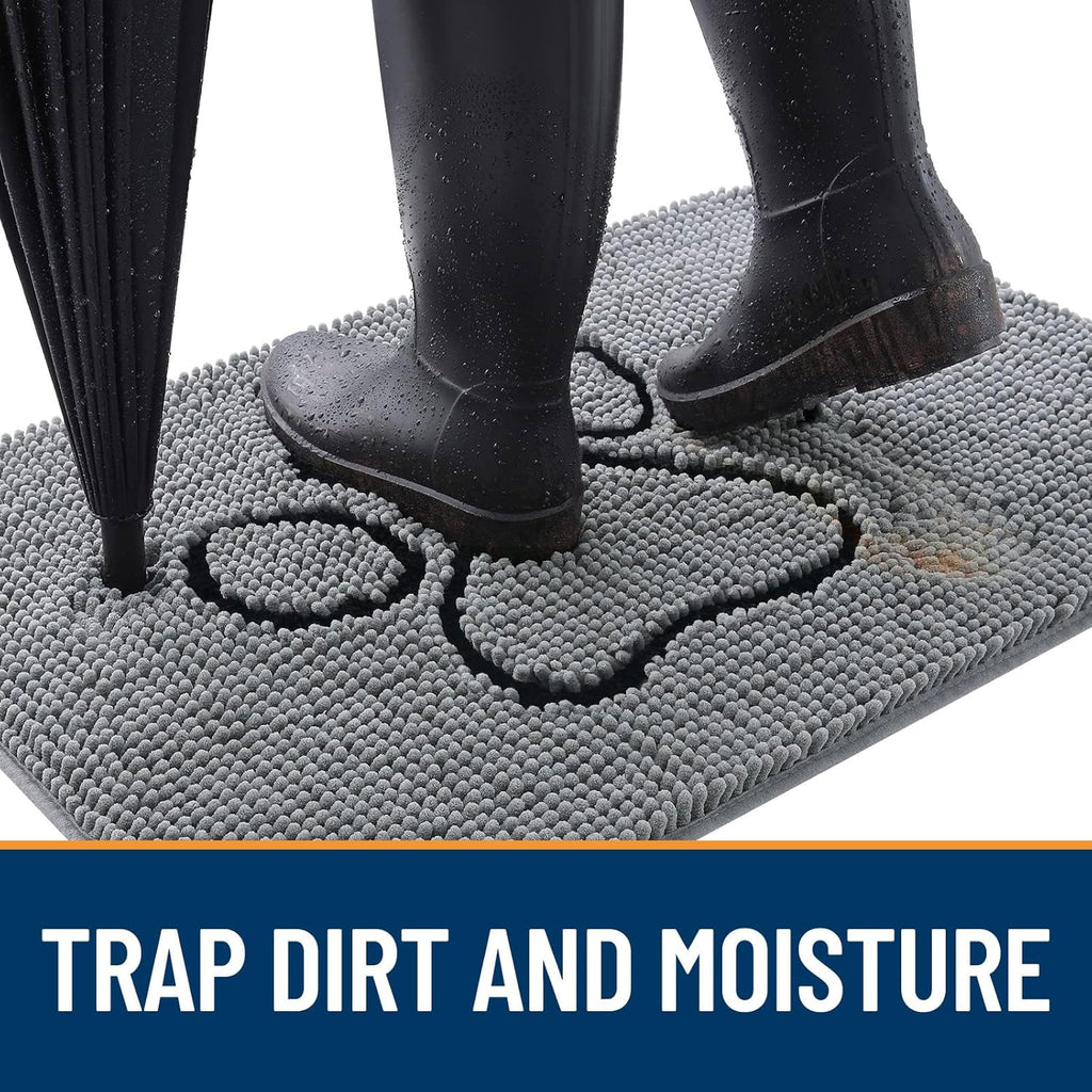 OLANLY Dog Door Mat - Absorbent Non-Slip Mud Mat for Paws | Quick Dry Chenille, 40x32, Grey