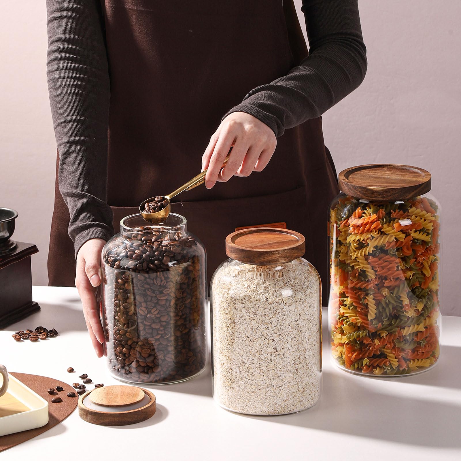 WHJY 2 pack 1/2 Gallon Glass Jars with Airtight Lids Transparent Clear Kitchen Canister for Pantry Organization Large Food Storage Containers for Coffee Flour Sugar Pasta