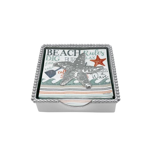 MARIPOSA SEA STAR BEADED NAPKIN BOX SET | SILVER | BRILLANTE | GIFTS | NAPKIN BOX & WEIGHT SET | RECYCLED SANDCAST ALUMINUM | HANDMADE IN MEXICO