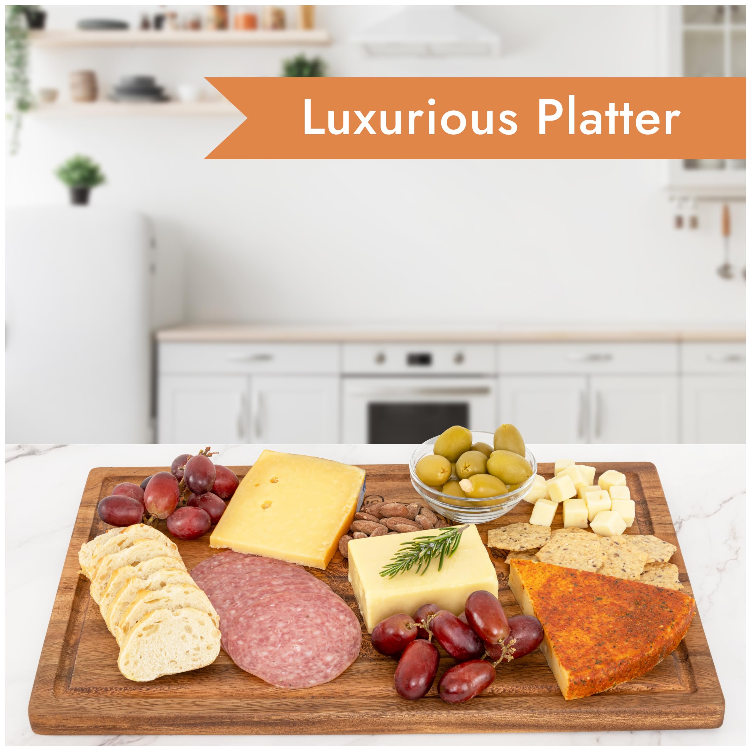 Large Walnut Wood Cutting Board - Heavy Duty, Juice Grooves, Laser Engraved, Serving Board, 17' x 11'