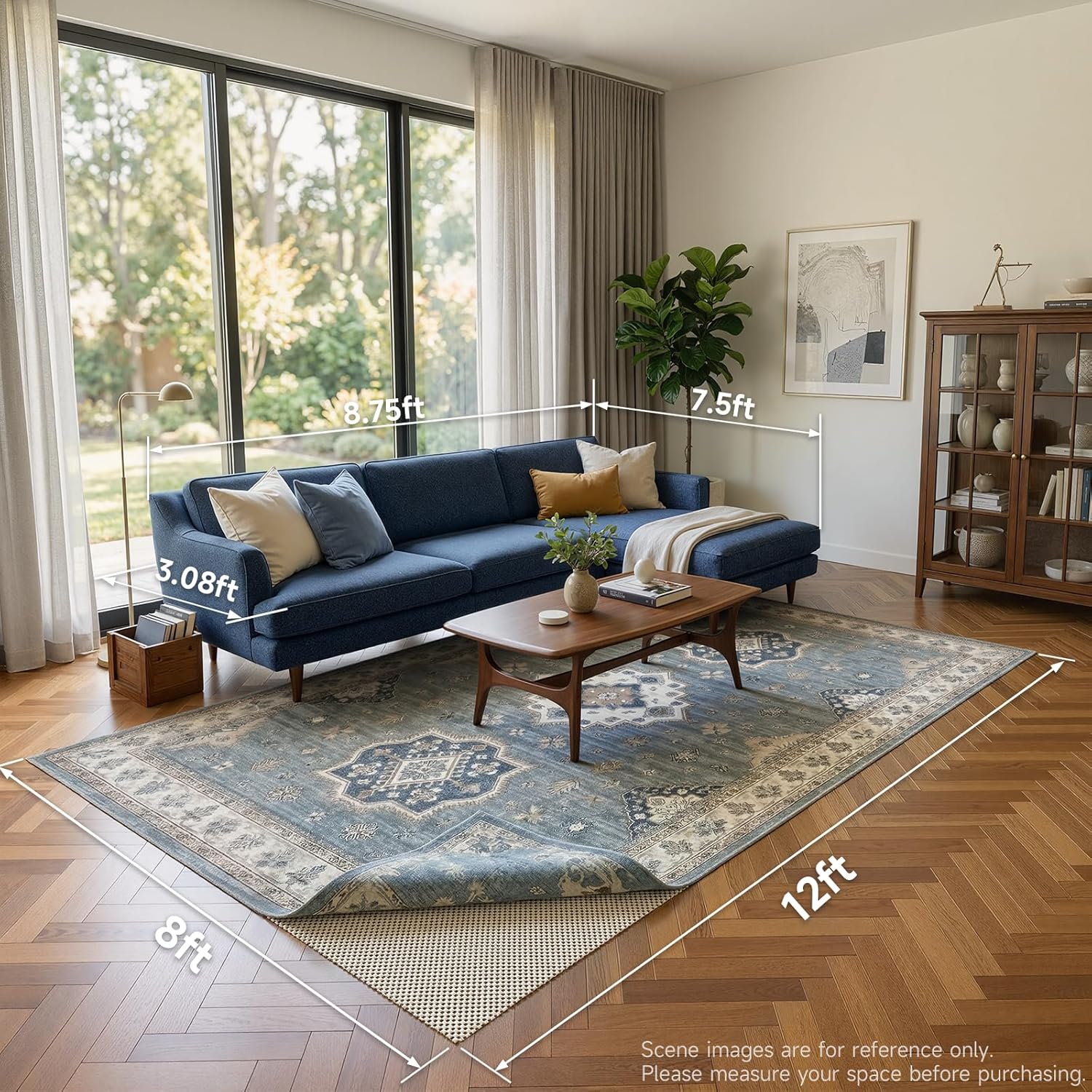 Veken Rug Pad Gripper - Non-Slip 8x12 Ft Mat for Hardwood & Tile Floors | Thick Anti-Skid Design
