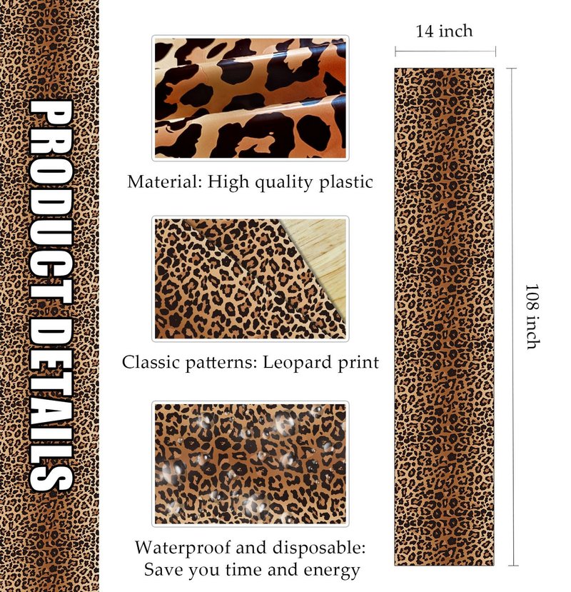 MUNILAIL 6 PCS Leopard Print Table Runner 14 x 108 Plastic Cheetah Print Table Runner for Jungle Safari Party Birthday Bachelorette Wedding Disposable Tables Runner