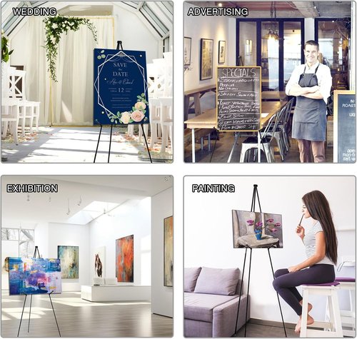 AROIC 63" Portable Metal Easel Stand - Adjustable Floor Easels for Signs, Art & Weddings | 3-Pack with Storage Bags