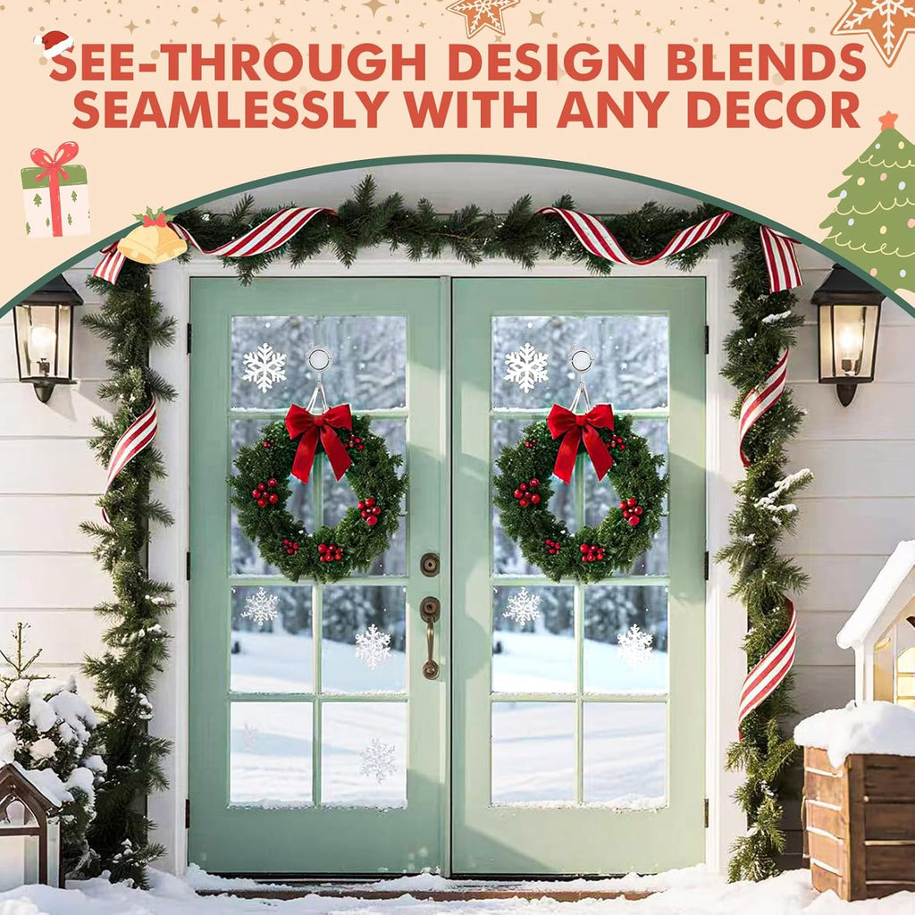 VIS'V Wreath Hanger - Heavy Duty Suction Cup Hooks | 22 LB Capacity, Removable & Reusable, Clear, 2 Pcs