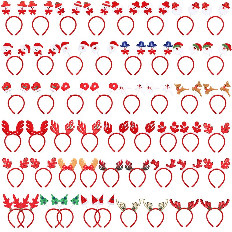 Jexine 50 Pcs Christmas Headbands Santa Reindeer Antlers Headbands Christmas Accessories Xmas Headwear Holiday Headband, 25 Styles