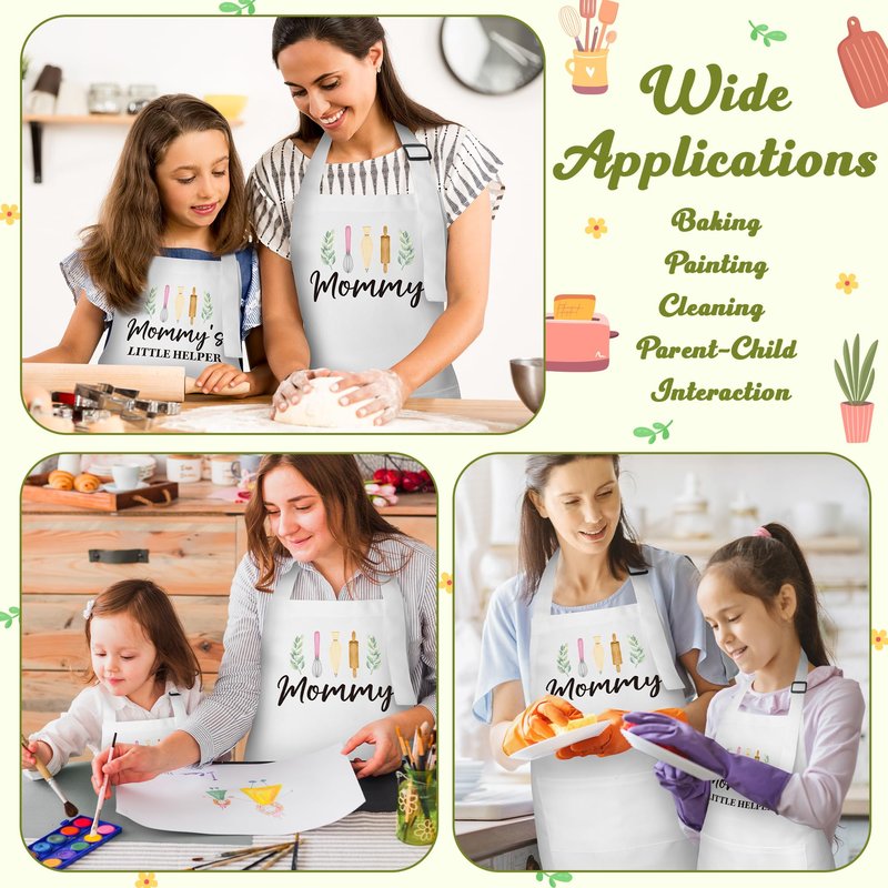 R HORSE 2Pcs Adults Kids Matching Apron Set Mommy and Me Adjustable Kitchen Apron with 2 Pockets Parent and Child Matching Gift for Mother's Day Women Daughter Cooking Baking Painting Training