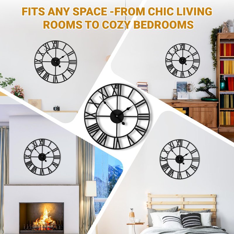 Blorple 30inch/76cm Extra Large Wall Clock for Bedroom Living Room Battery Operated Big Metal Decorative Analog Silent Giant Non Ticking Clocks Room Wall Decor (Iron Roman Numerals, 30 inches)