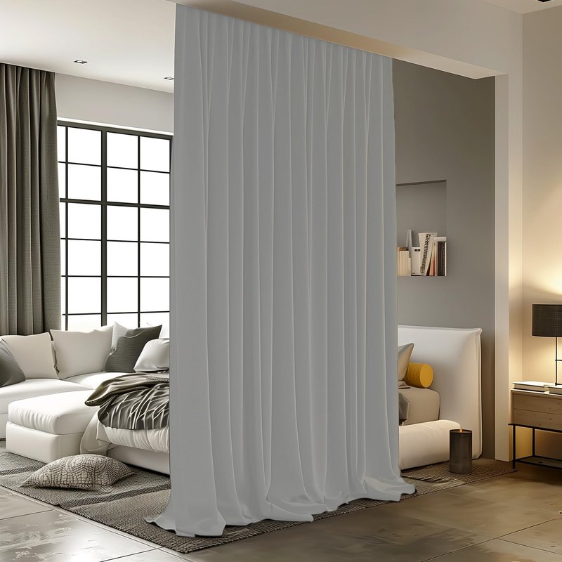 Room Divider Curtains for Ceiling Track Rod, Blackout Ceiling Track Curtains with Hooks Noise Reduction Privacy Curtain for Wall Ceiling Mount Track, 10 ft Wide x 8 ft Tall, Grey, 1 Panel