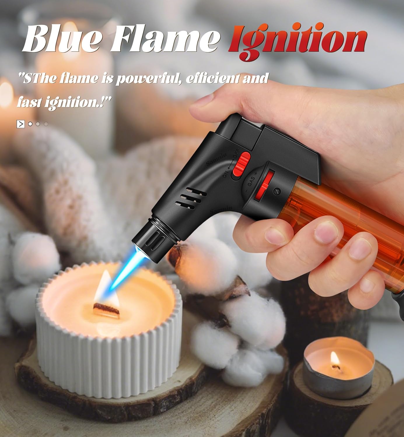 Samniu Jet Flame Torch Lighters - 4 Pack Mini Refillable Windproof Butane Lighters for Candles, Grills & Fireplaces