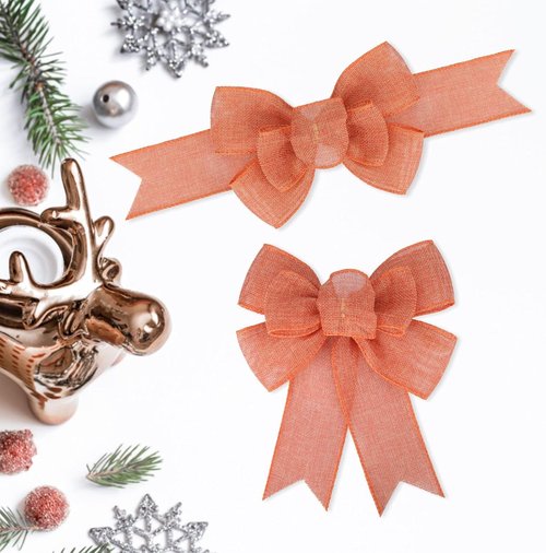Meseey Burlap Bows - 2 Pcs Orange Premade Gift Wrapping & Holiday Decor | Perfect for Trees & Wreaths