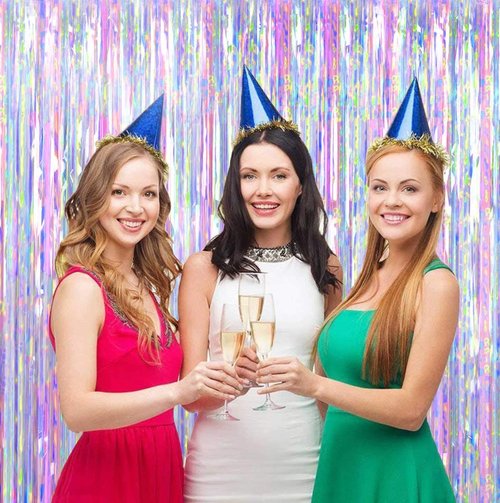 FECEDY Metallic Tinsel Foil Fringe Curtains - 2pcs 3ft x 8.3ft for Parties & Celebrations