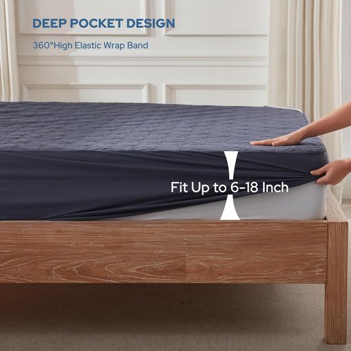 BEDLORE Waterproof Mattress Protector - King Size Deep Pocket Pad for 6"-18" Depth | Soft Navy Blue Cover